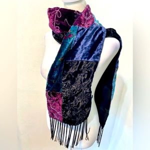 Kenneth Cole Reaction-  Velvet, patchwork, embroidered,boho scarf with fringe.
